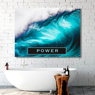 Kracht Inspirerend Woord Oceaan Golf Foto Canvas Afdruk