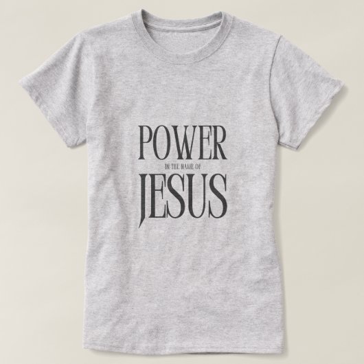 Kracht van de Naam van Jezus (grijs) T-shirt (Design voorkant)
