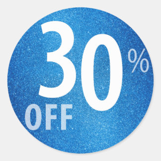Krachtig 30% OFF SALE-teken | Blauwe glitter Ronde Sticker