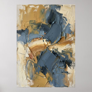 Krachtig Abstract Impasto Blauw Goud Aardtinten Ex Poster