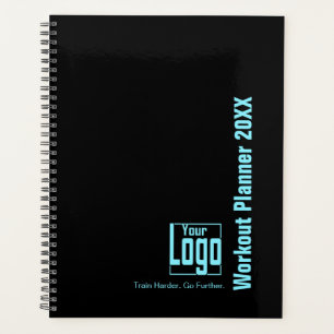 Krachtig elektrisch-blauw zwart logo motto workout planner