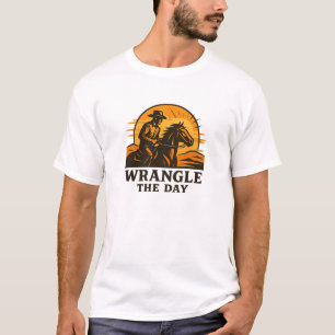 Krachtig grafisch ontwerp van een westerse paardri t-shirt