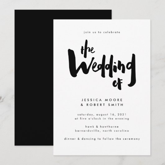 Krachtig Hedendaags Zwart Kwast Schrift Huwelijk Kaart (Voorkant / Achterkant)