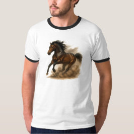Krachtig paard dat door het stof rent t-shirt