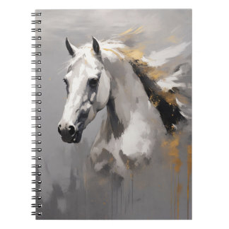 Krachtig Portret van Witte Paard met Olie-effect Notitieboek