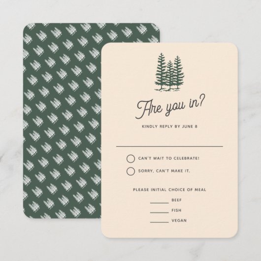 Krachtig Retro Groen Bergbos Bruiloft RSVP Kaartje (Voorkant / Achterkant)