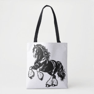 Krachtig Shirepaard Zwart en Wit Illustratie Draagtas