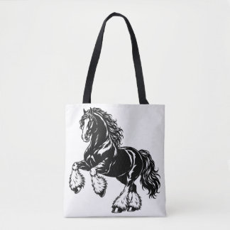 Krachtig Shirepaard Zwart en Wit Illustratie Draagtas