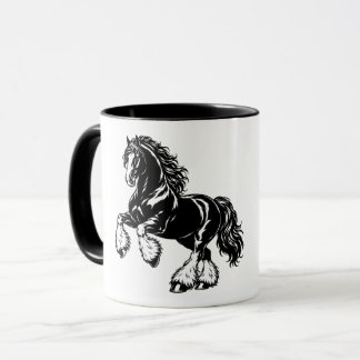 Krachtig Shirepaard Zwart en Wit Illustratie Mok