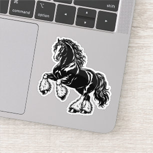 Krachtig Shirepaard Zwart en Wit Illustratie Sticker