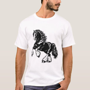 Krachtig Shirepaard Zwart en Wit Illustratie T-shirt
