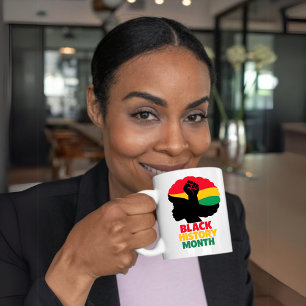 Krachtig Silhouet Afro Vrouw Opgeheven Vuist Koffiemok