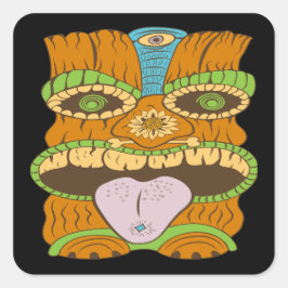 Krachtig Tiki standbeeld in psychedelische stemmin Vierkante Sticker