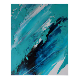 Krachtig Turquoise Blau Abstracte Energie Stroom Perfect Poster