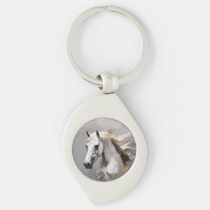 Krachtig wit paard portret olieverf effect sleutelhanger