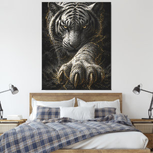 Krachtig Witte Tijger Goud Energie Design Canvas Afdruk