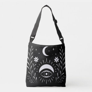 Krachtig zwart en wit Boho-ogenmake-up Crossbody Tas