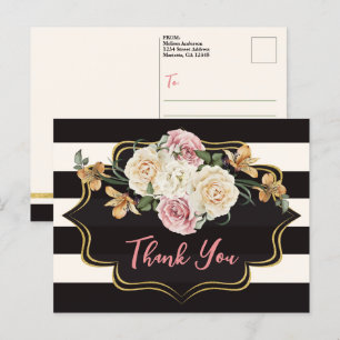 Krachtig zwart, ivoorkleurige strepen, bloemen Dan Briefkaart