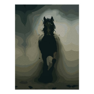 Krachtig zwart paard in beweging perfect poster