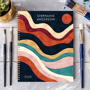 Krachtige Abstracte Kwaststreek Golven Zon Aangepa Planner