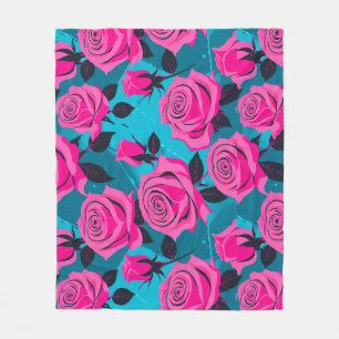 Krachtige Abstracte Rozen In Neon Roze Fleece Deken