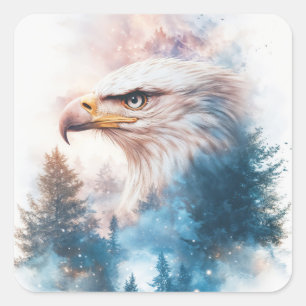 Krachtige adelaar door galactische wolken vierkante sticker