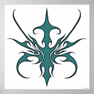 Krachtige Aquamarijn Tribale Lijn Kunst Illustrati Poster