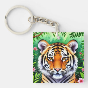 Krachtige botanische Tijgerwelp Sleutelhanger