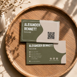 Krachtige eenvoud Groen & Crème Scannable Qrcode Visitekaartje