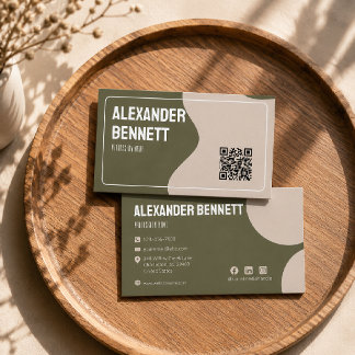 Krachtige eenvoud Groen & Crème Scannable Qrcode Visitekaartje