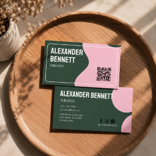 Krachtige eenvoud Groen & Roze Scannable Qrcode Visitekaartje