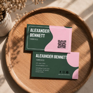 Krachtige eenvoud Groen & Roze Scannable Qrcode Visitekaartje
