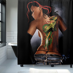 Krachtige Fantasie Draak Tattoo Vrouw Douchegordijn