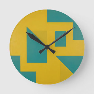 Krachtige geometrische abstracte gele teal ronde klok