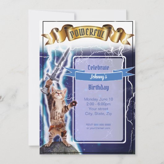 Krachtige kat-uitnodiging kaart (Voorkant)
