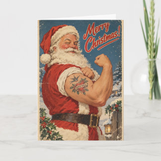 Krachtige Kerstman Kerstkaart | Grappige Vintage R Kaart
