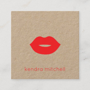 Krachtige Minimalistische Rode Lippen Logo Make-up Vierkante Visitekaartje