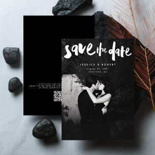Krachtige Moderne Borstel Schrift Foto Bruiloft Save The Date