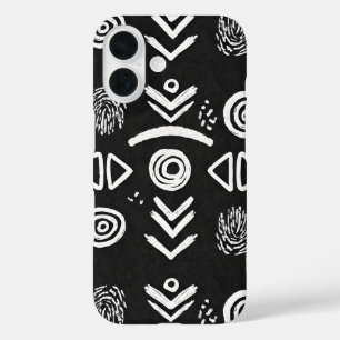 Krachtige Mud Cloth – Zwart & Wit Patroon iPhone 16 Hoesje