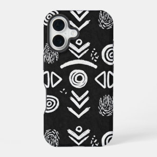 Krachtige Mud Cloth – Zwart & Wit Patroon iPhone 16 Hoesje