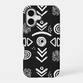 Krachtige Mud Cloth – Zwart & Wit Patroon iPhone 16 Hoesje