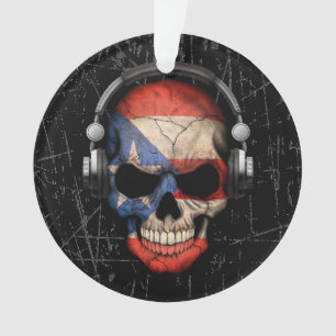 Krachtige Puerto Rican Dj Skull met hoofdtelefoon Ornament