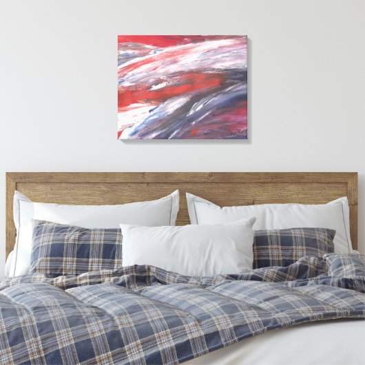 Krachtige rode, witte en blauwe schilderijprint canvas afdruk (Insitu (Slaapkamer))
