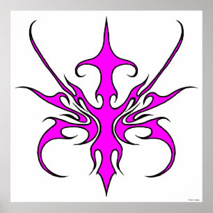Krachtige Roze en Zwarte Tribale Lijn Kunst Illust Poster