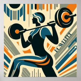 Krachtige Vrouwen Gewichtheffen Art Deco Poster