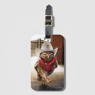 Krachtige Westerne Sheriff Owl met Attitude & Swag Bagagelabel