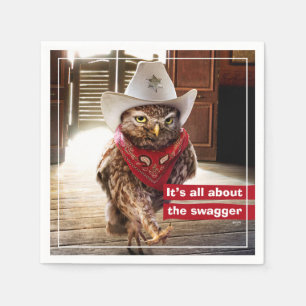 Krachtige Westerne Sheriff Owl met Attitude & Swag Servet