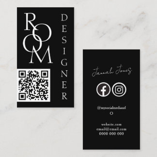 Krachtige Zwart-Wit Minimalistische QR-code Visitekaartje