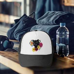 Krachtige Zwarte Botanische Bloem Illustratie van Trucker Pet