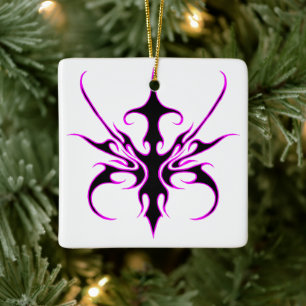 Krachtige Zwarte en Roze Tribale Lijn Kunst Illust Keramisch Ornament